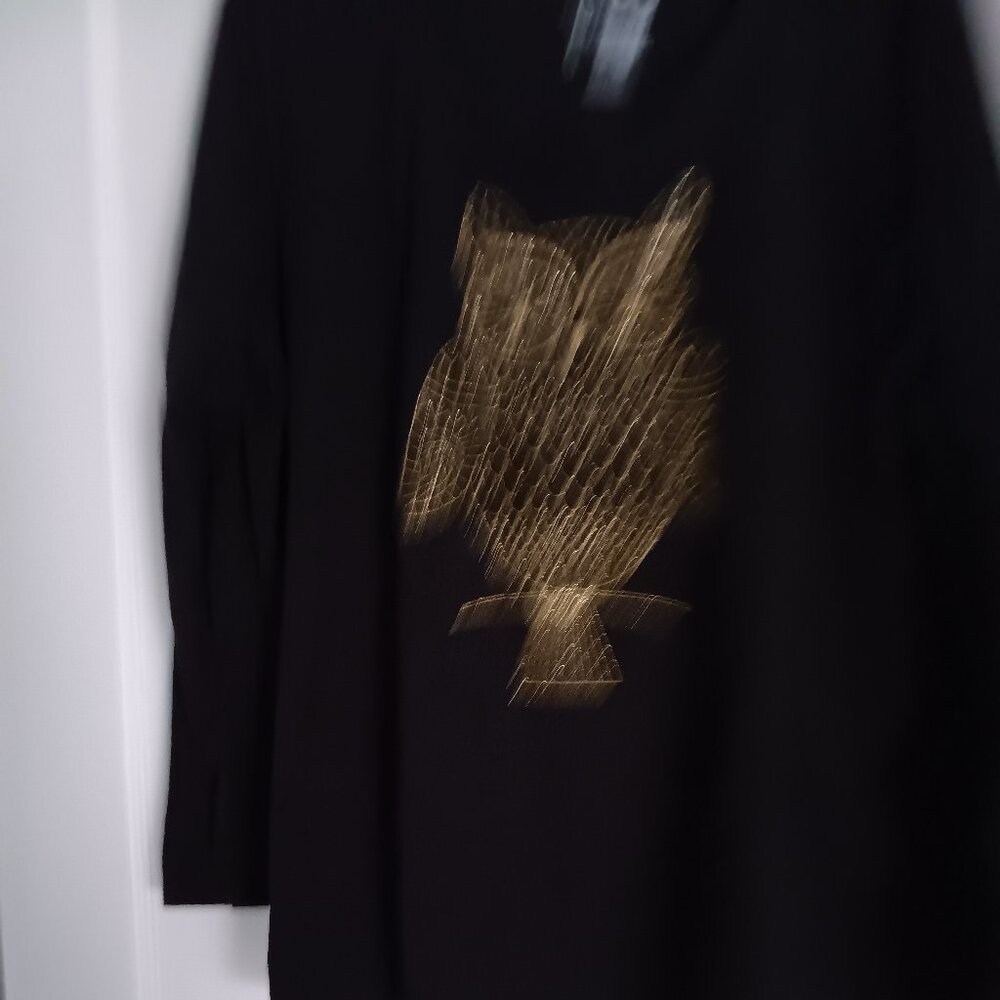 Just My Size Black Women's Long Sleeve top gold owl sequins on front size 2x